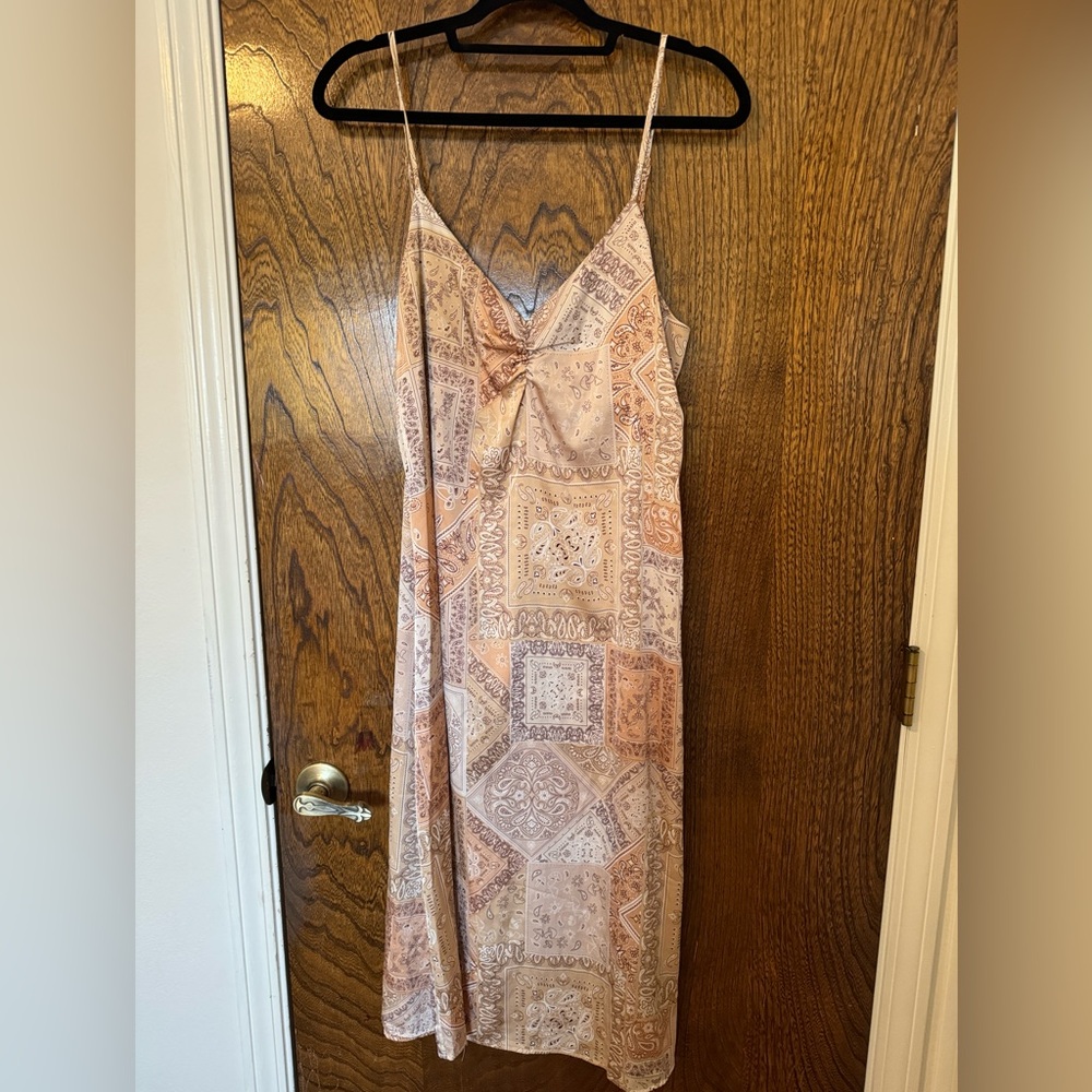 Paisley Mushroom Print Satin Midi Dress